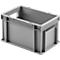 Grijze plastic box met handgreepopeningen. Opschrift: UNITEX 125.