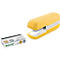 Yellow stapler and staples on a white background. The stapler has white accents and the LEITZ logo.
