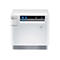 Imprimante thermique blanche avec LEDs bleues et logo.