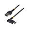 Ein schwarzes USB-Kabel mit USB-A- und USB-C-Steckern, gelben Akzenten und dem StarTech.com-Logo.