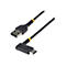 Schwarzes USB-Kabel mit USB-A- und USB-C-Stecker. Der Kabelstrang ist mit gelben Ringen versehen.