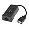 Schwarzer USB-Extender von StarTech.com, mit USB-Anschluss und RJ45-Buchse, verbunden mit einem Kabel.