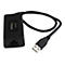 Schwarzer USB-Verlängerer mit RJ45-Anschluss, USB-Stecker und Kabel.