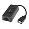 Schwarzer USB-zu-Ethernet-Adapter von StarTech mit USB- und RJ45-Anschlüssen. Der Adapter hat das Label USB110EXT2.