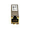 Ein SFP-Modul, aus Metall mit goldenen Kontakten, auf weißem Hintergrund.
