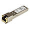 Ein silberner Netzwerktransceiver mit goldenen Kontakten, Aufschrift StarTech.com und SFP1000TXST.