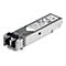Ein silberner SFP-Transceiver, beschriftet mit StarTech.com und technischen Daten. Mit RoHS-Zertifizierung und "Made in China" Aufdruck.