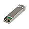 Metallfarbener SFP Transceiver, mit grünem Leiterplatten-Anschluss.