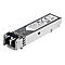Ein silbernes SFP-Modul, beschriftet mit Produktinformationen von StarTech.com.