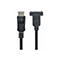 DisplayPort-Stecker links und DVI-Stecker mit Rändelschrauben rechts, schwarze Kabelenden vor weißem Hintergrund.