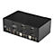 Schwarzer KVM-Switch mit zahlreichen AnschlÃ¼ssen wie HDMI, USB und AudioeingÃ¤ngen. Beschriftung: Console, PC1, PC2.