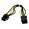Ein Stromkabel-Adapter für Grafikkarten. Schwarze und gelbe Kabel verbinden zwei schwarze Stecker.