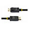 Zwei schwarze DisplayPort-Kabel mit gelben Akzenten, die von StarTech.com hergestellt wurden, vor weißem Hintergrund.