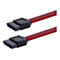 Zwei schwarze SATA-Kabel mit roten Kabeln und Steckern vor weißem Hintergrund.