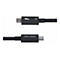 Câble Thunderbolt noir avec connecteurs USB-C. Sur un connecteur, le symbole de l'éclair et le chiffre 5, sur l'autre 240W 120GBps.