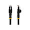 Zwei schwarze Netzwerkkabel nebeneinander. Links ein Stecker mit dem Aufdruck "Startech.com". Gelber Ring am Kabelansatz.
