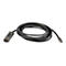 Schwarzes HDMI-Kabel mit USB-C-Anschluss, auf weißem Hintergrund gerollt.
