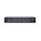 Commutateur KVM noir avec plusieurs ports USB et audio. Ã‰tiquettes PC1-4 et Console.