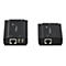 Zwei schwarze StarTech.com Konverter nebeneinander, mit Anschlüssen wie USB und Ethernet. Beschriftungen: Power, Link, HID, Host.