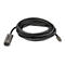 Ein schwarzes HDMI-Kabel, das zu einer Rolle gewickelt ist, mit einem USB-C-Anschluss an einem Ende und einem HDMI-Anschluss am anderen Ende.