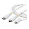 Câble USB-C vers Lightning blanc. Le câble a un aspect tressé et des accents jaunes.
