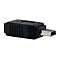 Adaptateur mini USB noir avec connecteur argenté sur fond blanc.