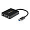 StarTech.com Adaptateur réseau USB 3.0 vers 2 ports Gigabit Ethernet - Convertisseur USB vers 2x RJ45 avec port USB intégré - Noir - adaptateur réseau - USB 3.0 - 2 ports