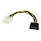 Un adaptateur d'alimentation pour disques durs SATA. Un connecteur blanc avec plusieurs broches se connecte à un connecteur SATA avec des fils noirs, jaunes et rouges.