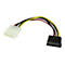Adaptateur d'alimentation pour disques durs SATA. Un connecteur blanc et un connecteur noir, reliés par des câbles colorés.