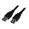 Deux câbles USB 3.0 noirs allant en diagonale vers le haut et loin de la caméra. Les connecteurs USB sont de couleur bleu clair.