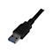 Gros plan d'un câble USB 3.0. Fiche avec noyau bleu. Plastique noir, étiquette : USB3.0.