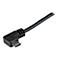 Câble micro USB noir coudé sur fond blanc. Le connecteur est à un angle de 90 degrés.