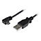 Un câble USB noir avec un connecteur micro-USB coudé et un connecteur USB standard.