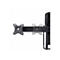 Ein schwarzer Monitorhalter vor weißem Hintergrund. Die Halterung hat zwei Halteplatten für Monitore, die an einem horizontalen Arm befestigt sind. Der Arm ist an einer vertikalen Säule befestigt.