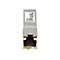 Metallischer Netzwerkadapter im Detail. Der Adapter hat einen goldenen Anschluss und einen Aufkleber mit Produktinformationen.