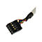 Gros plan d'un connecteur USB avec des fils colorés. Le connecteur noir a des contacts dorés.