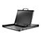 Ein schwarzer 1U Rackmount-Monitor mit Tastatur und Griff.
