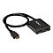 Répartiteur HDMI noir avec deux sorties et câble HDMI, logo StarTech.com.