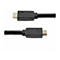 Zwei schwarze HDMI-Kabel mit vergoldeten Anschlüssen, liegend auf weißem Hintergrund. Auf den Kabeln steht "HDMI CABLE".