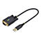 Schwarzes USB-zu-RS232-Kabel. Auf dem Stecker drei farbige Lichter. Das Kabel hat gelbe Ringe.