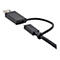 Ein schwarzes USB-Kabel mit USB-A- und USB-C-Anschlüssen. Der Stecker des Kabels hat den Schriftzug "Startech.com".