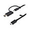 Schwarzes USB-C-Kabel von StarTech.com. Das Kabel hat einen USB-C-Anschluss an beiden Enden und einen USB-A-Anschluss an einem Ende.
