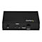 Schwarzer Videoumschalter mit Beschriftung: IR, Input, 1, 2, Power, Select. Logo: StarTech.com.