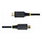 Zwei schwarze HDMI-Kabel mit gelben Akzenten, die von einer weißen Oberfläche abheben. Auf einem Kabel steht "HDMI 4K 60Hz 18Gbps".