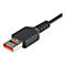 Ein schwarzes Netzkabel mit USB-C-Anschluss, beschriftet mit 'Startech.com'. Der Stecker hat eine orangefarbene Innenseite.