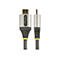 Ein HDMI-Kabel mit grauen Metallenden und einem grauen Kabel, das auf weißem Hintergrund abgebildet ist. Auf einem Ende ist das Logo von Startech.com zu sehen.
