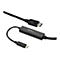 Schwarzes Kabel mit DisplayPort- und USB-C-Anschluss. Auf dem schwarzen Gehäuse steht StarTech.com.