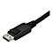 Nahaufnahme eines schwarzen DisplayPort-Kabels, Stecker im Fokus, graue Pins.