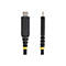 Ein schwarzes USB-C-Kabel mit gelben Akzenten, das von StarTech.com hergestellt wurde. Auf der linken Seite befindet sich der USB-C-Anschluss, auf der rechten Seite der Stromanschluss.