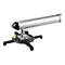 Projektorhalterung mit silbernem Rohr, schwarzem Kopf, und runder Basis, mit verschiedenen Einstellschrauben, vor weißem Hintergrund.